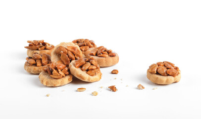 Homemade peanut butter cookies on white background