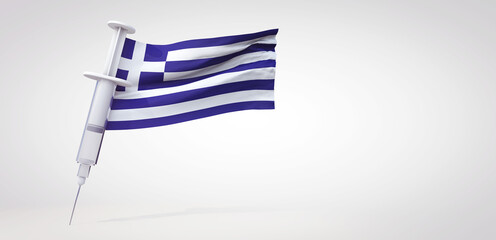 Vaccine immunization syringe with greece flag. 3D Rendering