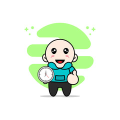Cute kids character holding a wall clock.