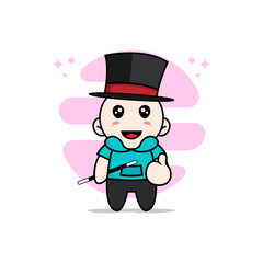 Cute kids character wearing magician costume.