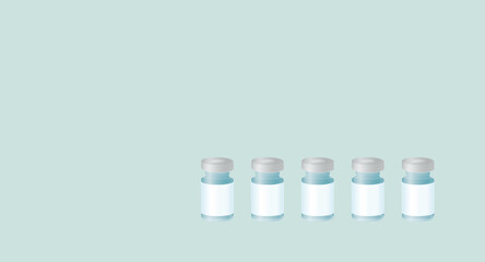 Viele Ampullen in einer Reihe rechts unten ausgerichtet auf blauem Hintergrund.