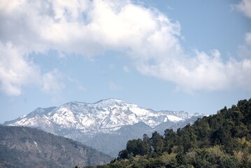 Fototapeta premium Snowfall on Mussoorie Himalayas above Dhanaulti range
