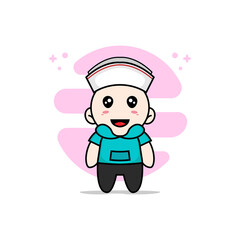 Cute kids character wearing nanny costume.