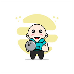 Cute kids character holding a bowling ball.