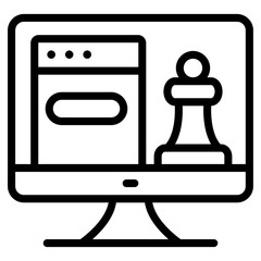 Chess pawn inside monitor, online strategy icon