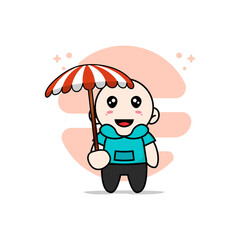 Cute kids character holding a umbrella.