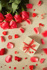 St. Valentine's day decorations on stone surface