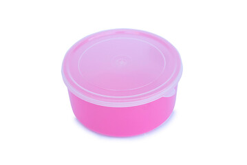 Pink Color plastic food storage container isolated on a white background.