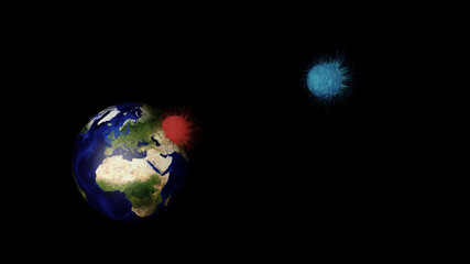 3D rendering of virus attacking planet Earth as a vaccine approaches