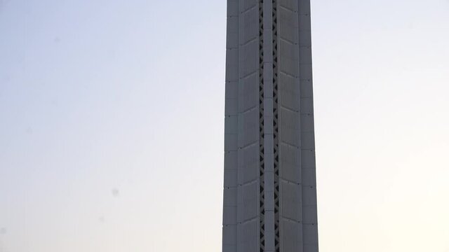 A tilt closeup of faisal mosque minare Islamabad Pakistan