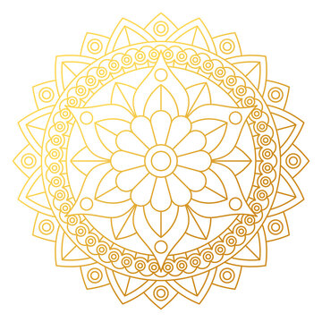 Lace golden mandala with floral pattern, isolated on white background. Vector image.