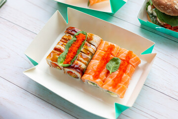 Sushi set with salmon and eel