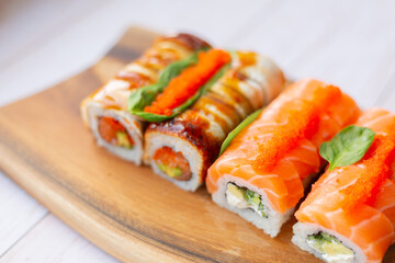 Sushi set with salmon and eel