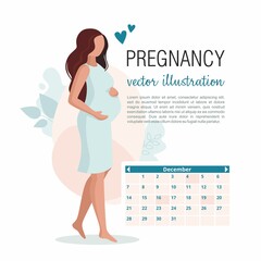 Pregnant woman and calendar. Notes the intake of vitamins. Doctors appointment pregnancy.