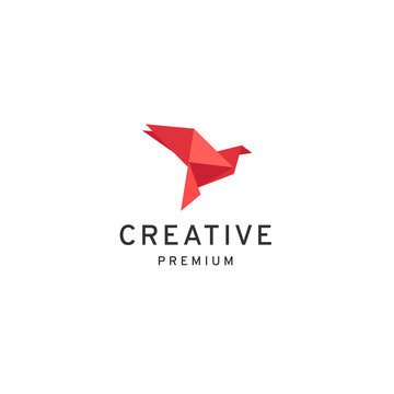 Paper bird low poly logo icon design template premium vector