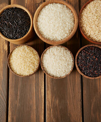 rice assortment in a box on wooden surface