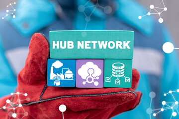 Industrial communication technology concept of hub network.