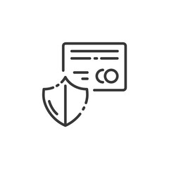 Secure payment thin line icon. Credit card and security shield. Outline commerce vector illustration