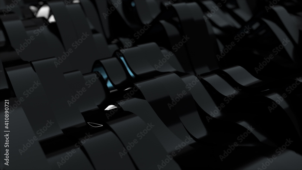 Aufkleber 3d rendering of black wavy lines surface. computer generated abstract dynamic background.
