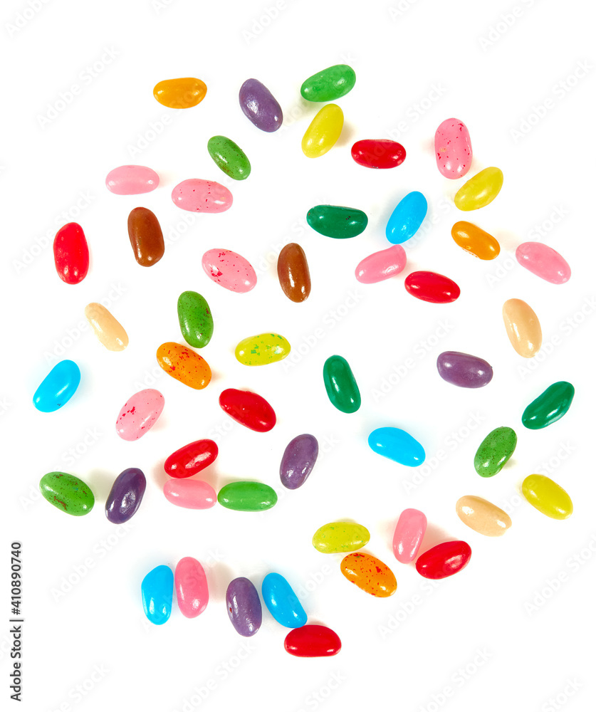 Sticker chewy jelly beans isolated on white background