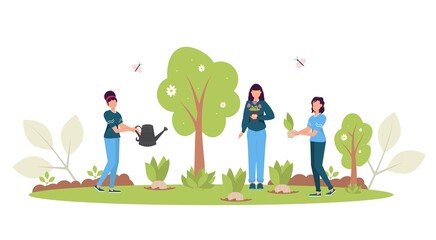 Fototapeta premium Spring Reforestation concept. Forest restoration, reforestation planting trees, environment day.
