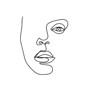 recommend clip art: Continuous line drawing. Abstract woman portrait. One line face art vector illustration. Female linear contour isolated on white.