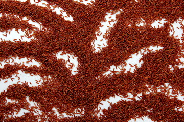 raw red rice background. uncooked brown wild rice, top view