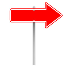 Blank red arrow sign on a pole, vector illustration