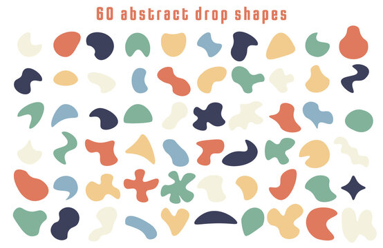 Set of 60 vector simple abstract colorful earth tones drops shapes