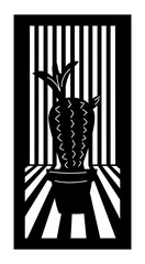 Cnc pattern with cactus in the pot. Decorative panel, screen,wall. Vector cnc panel for laser cutting. Template for interior partition, room divider, privacy fence