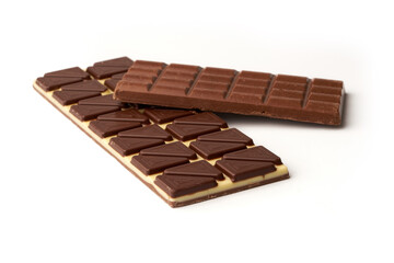 Two whole bars of chocolate isolated on white background