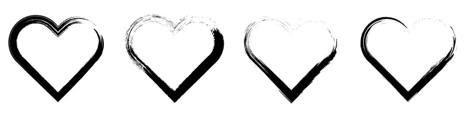 Vector set of hearts in grunge style. Heart icons in flat style isolated on white background. Heart Outline Icon in Grunge Style. Vector illustration.