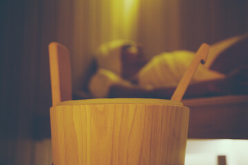 detail in sauna with woman, spa and relaxation