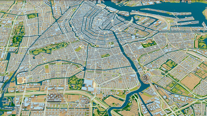Amsterdam city centre, 3D aerial view