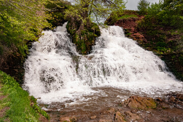 Waterfall on the river Dzhurin in Zaleschitsky district of Ternopil region of Ukraine. Dzhurinsky waterfall