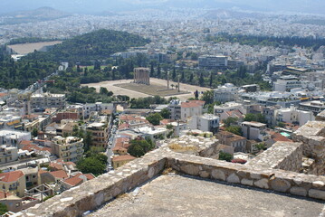 Athens, Greece: view of the Temple of Zeus from the top of the Acropolis