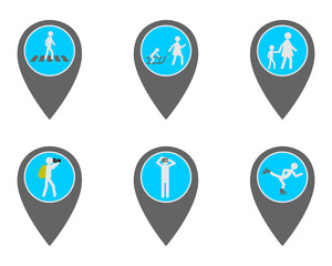 Pins mit Symbolen zum Reisen