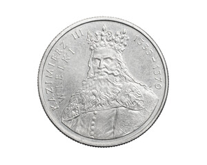 one hundred Polish zloty coin on a white isolated background