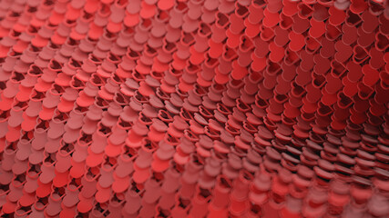 Romantic 3d background made of a lot of heart shapes. Red color. Sweet holiday concept illustration. Depth of field effect. Different extruded heart shapes. © Alexey Brin