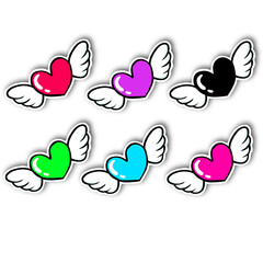 heart stickers. Wings and heart