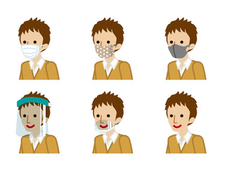 マスク種類セット - 男子学生　斜め向き