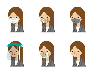マスク種類セット - ビジネスウーマン　斜め向き