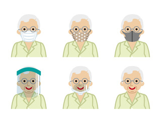 マスク種類セット - シニア男性　正面