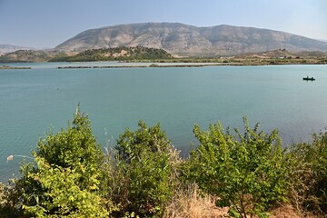 Southern Albanian mountains with blue sky,
