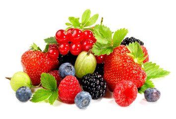 Mixed Berries on white Background Isolated