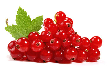 Red Currants with Leaves on white Background Isolated