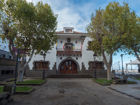 Firgas, Gran Canaria, Canary Islands, Spain December 13, 2020: Villa Del Agua, old bulding in colonial style on San Roque square in Firgas village
