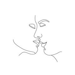 Continuous Line Drawing of Kissing Couple Trendy Minimalist Illustration. Kiss One Line Abstract Illustration. Couple Minimalist Contour Drawing. Vector EPS 10.