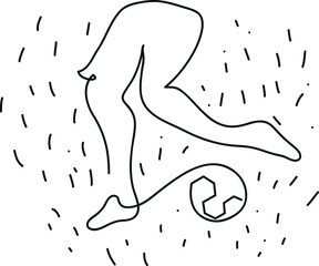 One line drawing of woman soccer player.
One continuous line drawing of female football player
