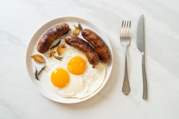 double fried egg with pork sausage